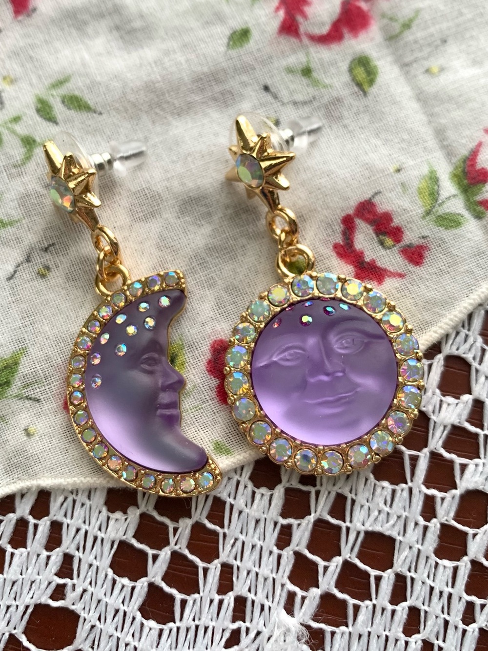 Kirk’s Folly Purple Moon Face Vintage/Retro Style Earrings